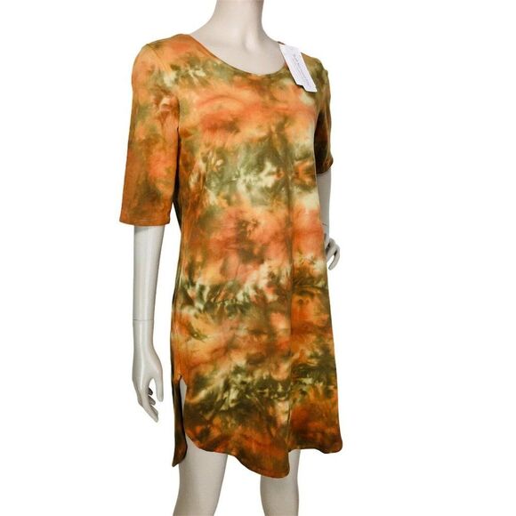 Soft Surroundings Half Sleeve Brown Orange Tie Dye Slits Tunic Dress Size XS - Picture 2 of 9